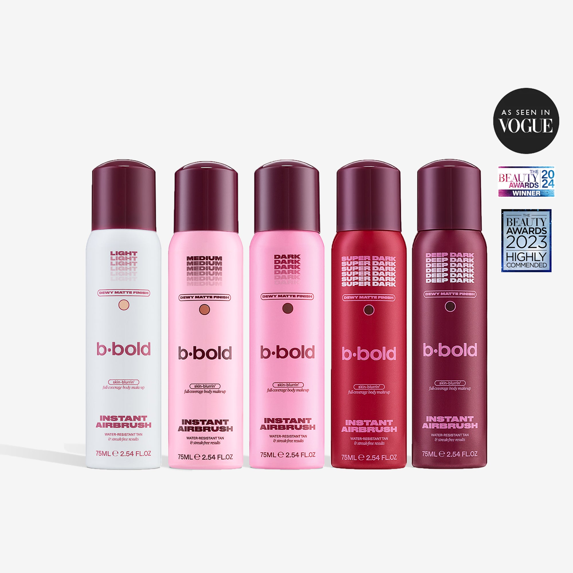b·bold Instant Airbrush Body Make-Up all 5 shades